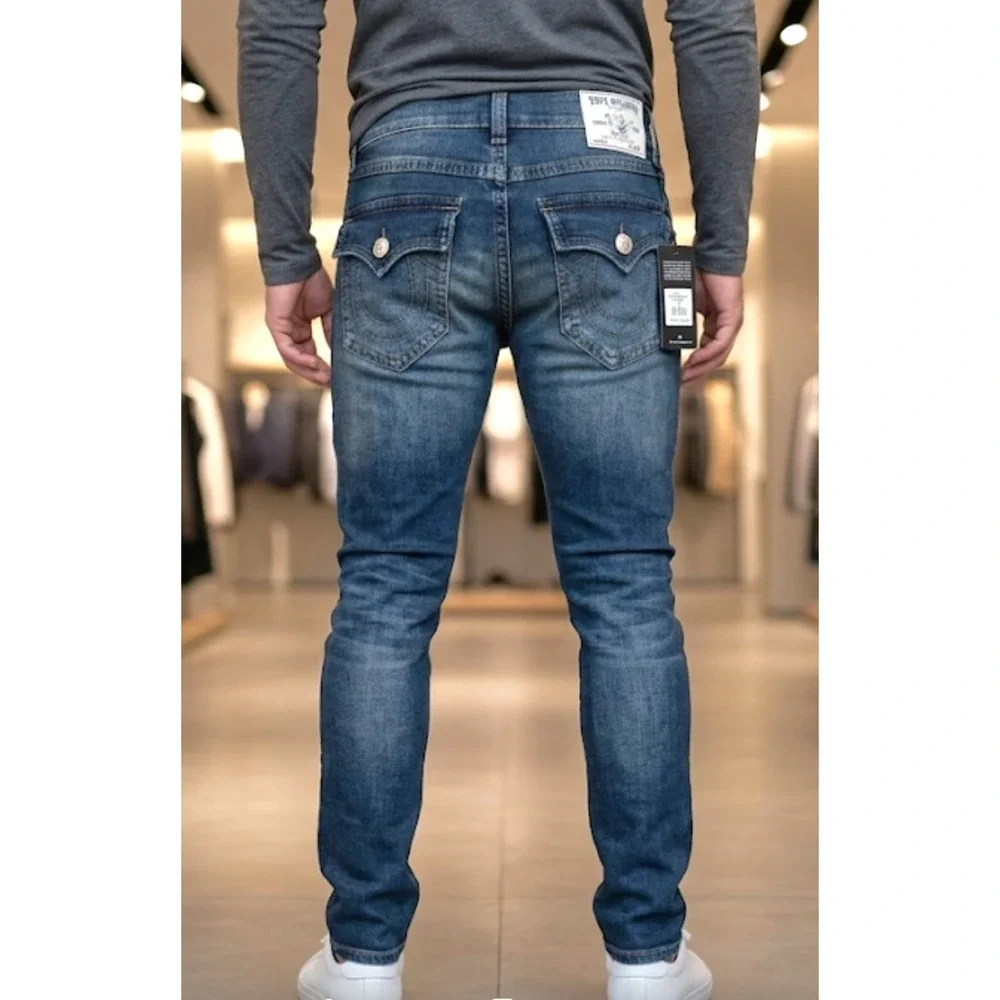 True Religion Ricky SN Flap Straight Jeans Mens 28x32 Dark Woodland Wash 700676